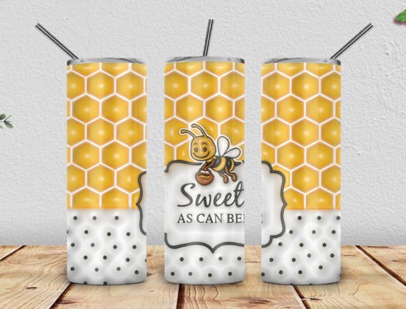 3D Inflated Bee Tumbler Wrap 20oz PNG Graphics and Tumbler Wraps