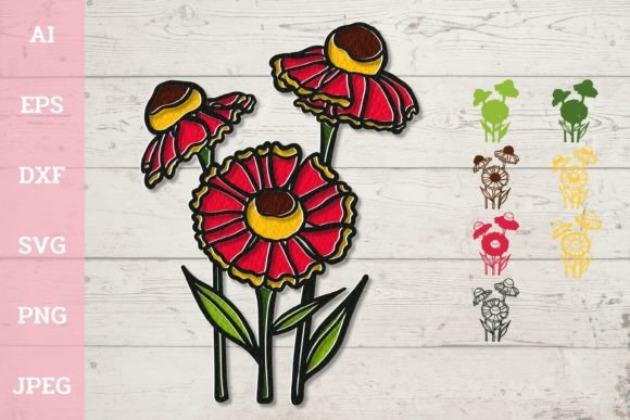 3D Layered Red Helenium Flowers 3D SVG and Paper Flowers Review