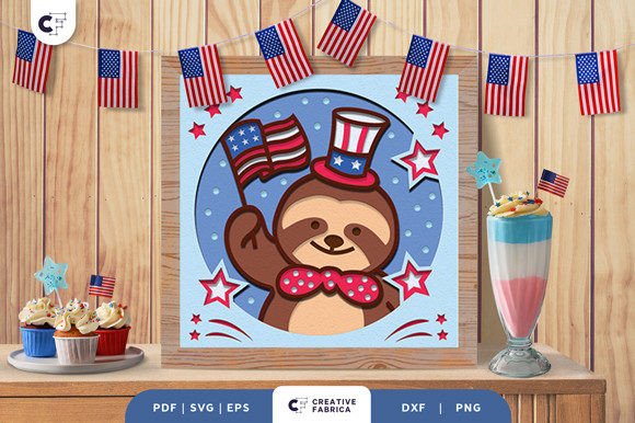 4th of July Sloth 3D Shadow Box SVG Review