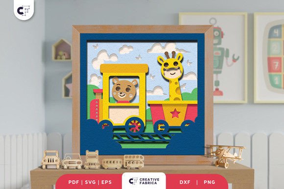 Animal on the Train 3D Paper Cut SVG