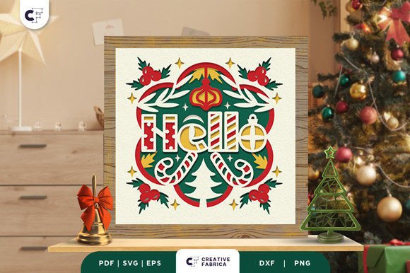 Christmas Hello Sign 3D Shadow Box SVG