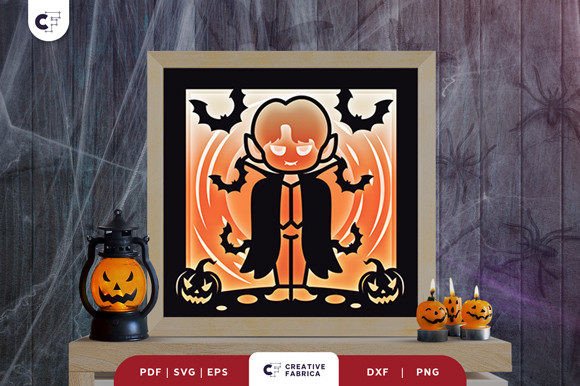 Cute Little Vampire 3D Shadow Box SVG