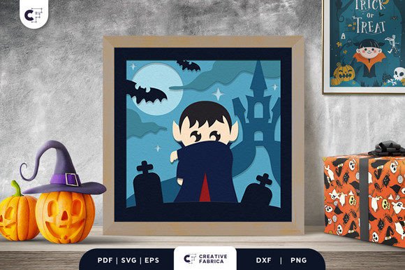 Cute Vampire and Bats 3D Light Box SVG