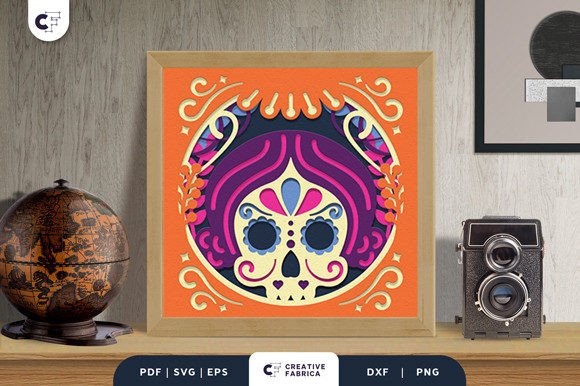 Dia De Muertos 3D Light Box Papercut SVG for Countries