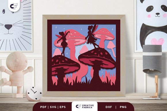 Fairy with Red Mushroom 3D Paper Cut: 3D SVG for Fantasy And Fairy Tales