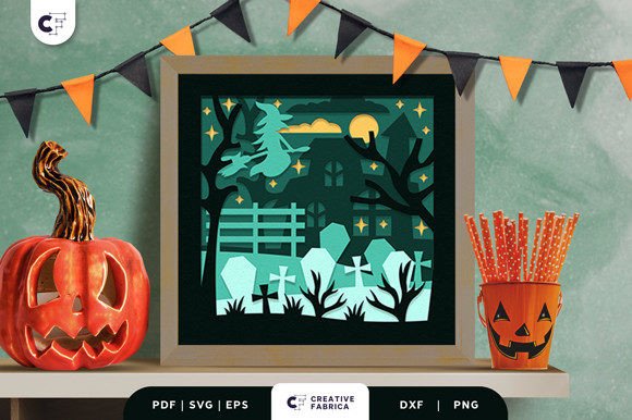 Graveyard 3D Light Box Paper Cut SVG