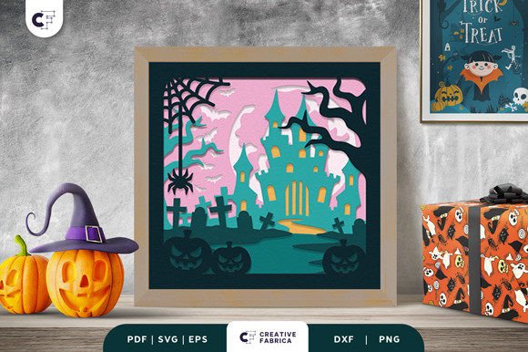 Haunted House 3D Light Box SVG