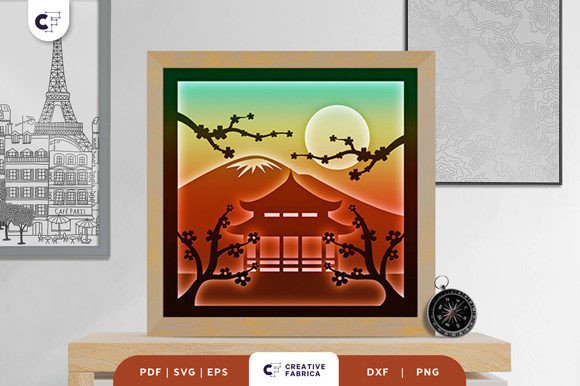 Japanese Cherry Blossom 3D Shadow Box: 3D SVG Countries