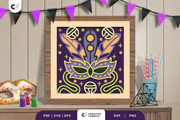 Mardi Gras Carnaval 3D Shadow Box SVG