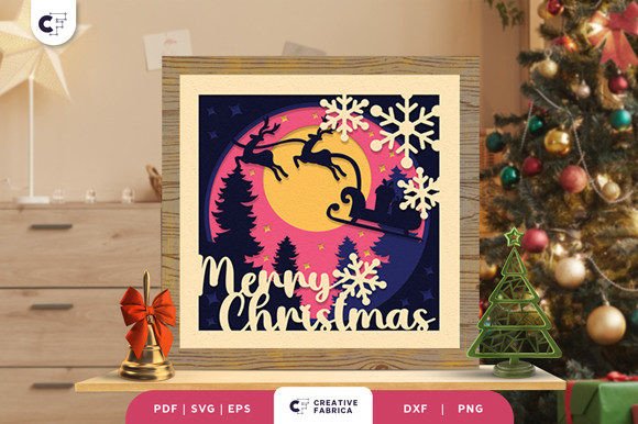 Merry Christmas 3D Shadow Box SVG