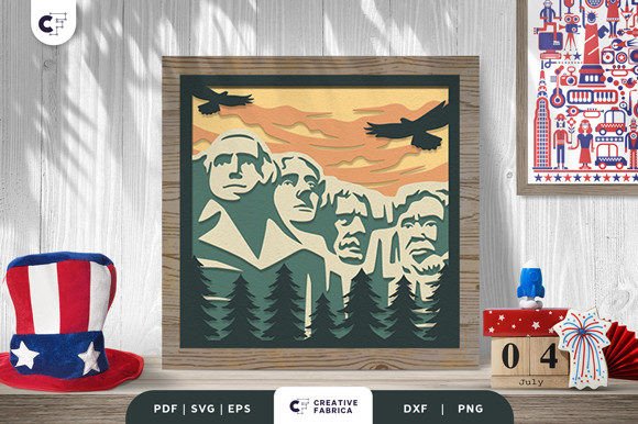 Mount Rushmore 3D Shadow Box SVG for Independence Day
