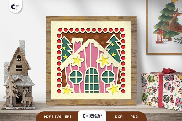 Snowy Candies House 3D Paper Cut SVG