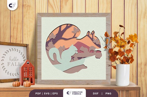Squirrel in the Fall Forest 3D Shadowbox