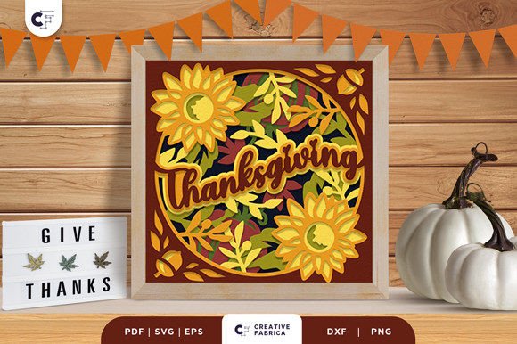 Thanksgiving Sunflowers 3D Shadow Box