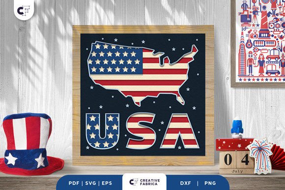 USA Sign 3D Layered Box Paper Cut SVG