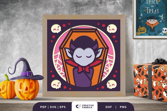 Vampire in the Coffin 3D Shadow Box SVG