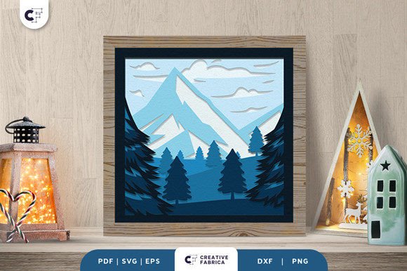 Winter Snowy Landscape 3D Shadow Box SVG